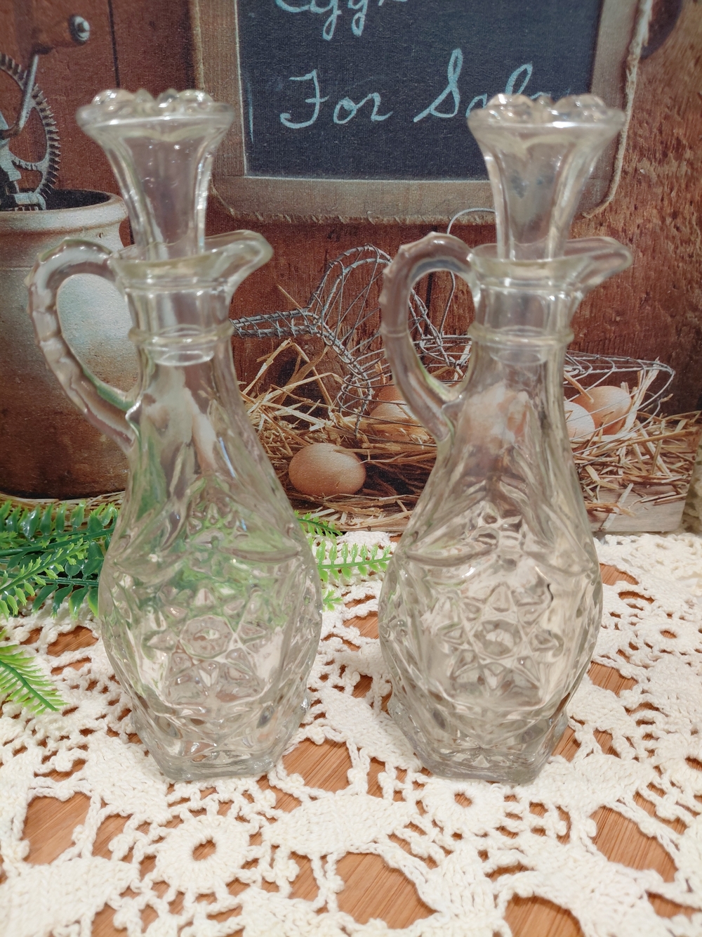 Anchor Hocking Clear Glass Cruet Pair